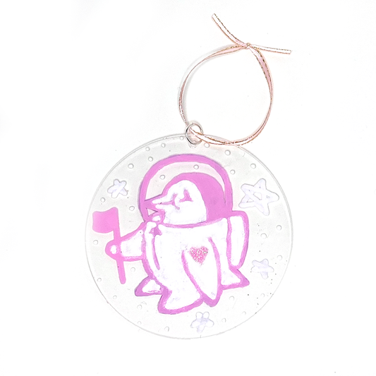 Pink Heart Penguin Ornament