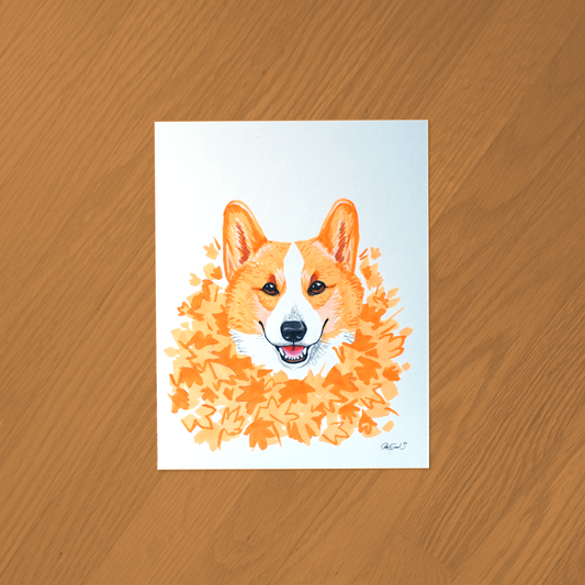 Corgi Ink Drawing - Framed