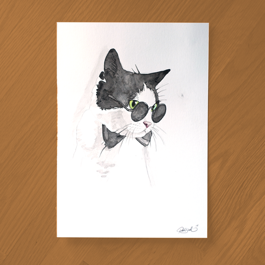 Glasses Cat Watercolour
