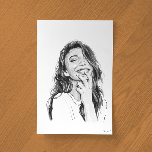 Happy Girl Ink Drawing