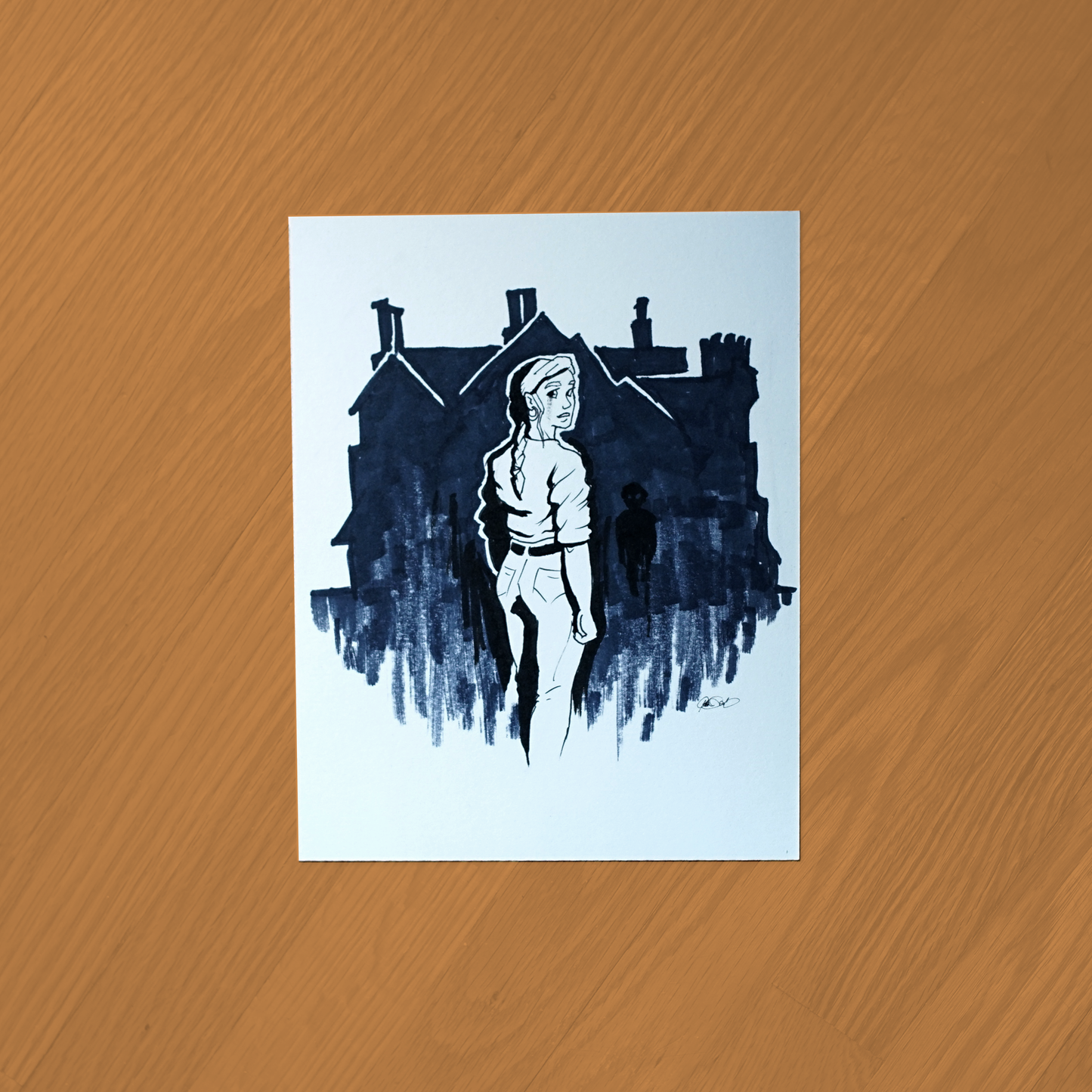 Haunted Girl Ink Drawing