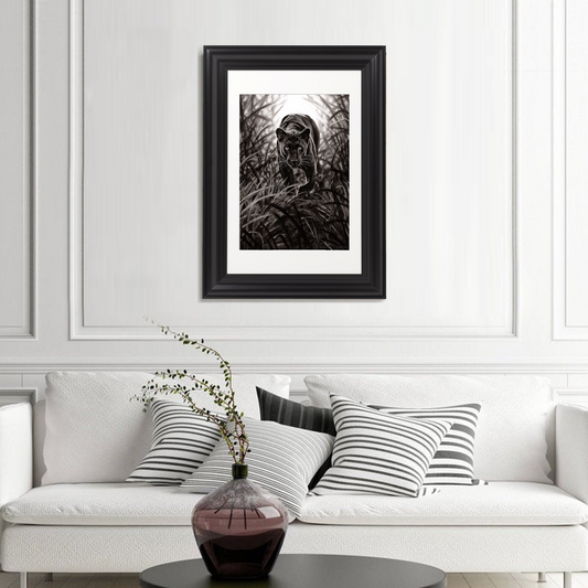 Black Panther Charcoal Drawing - Framed