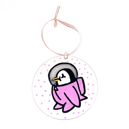 Pink Space Penguin Ornament