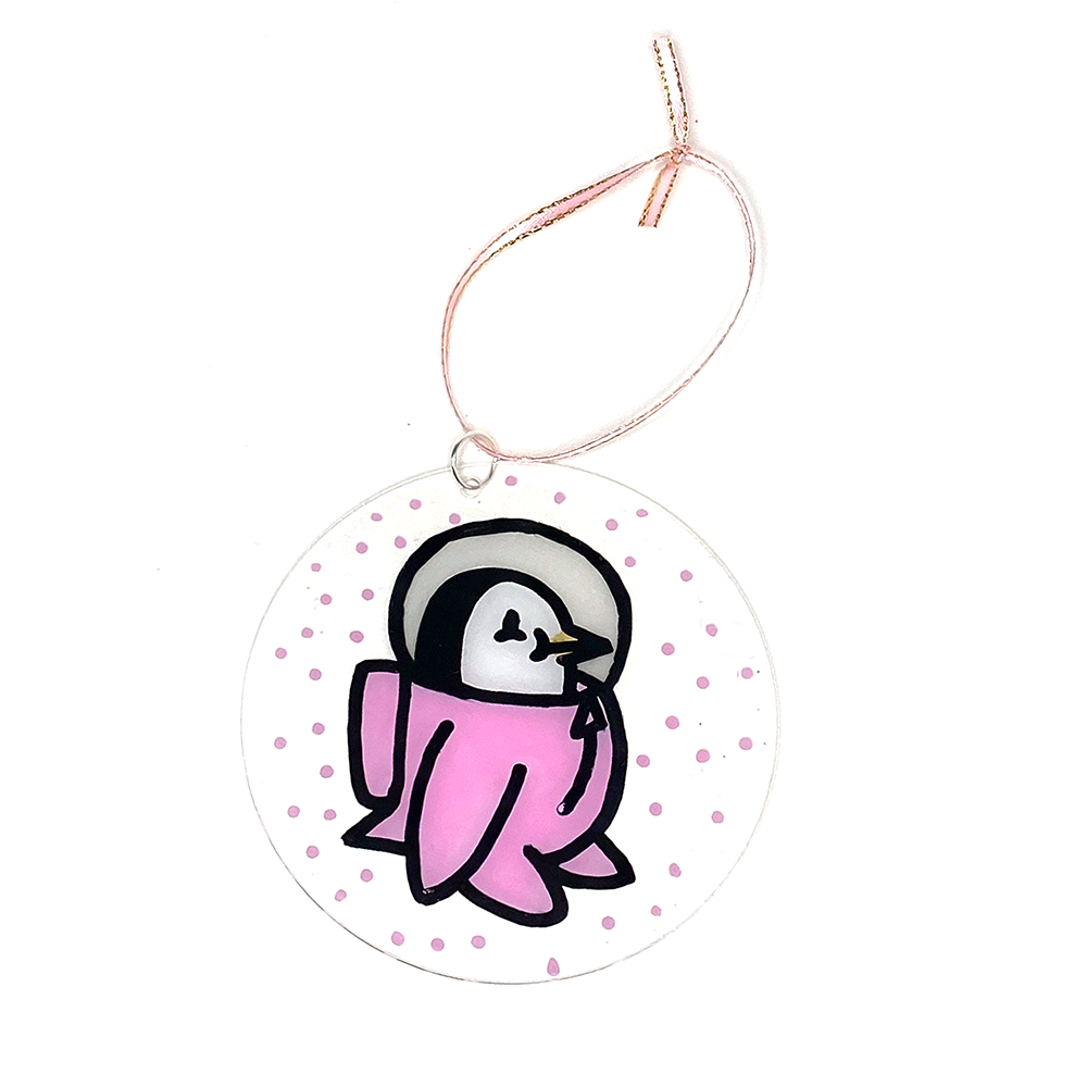 Pink Space Penguin Ornament