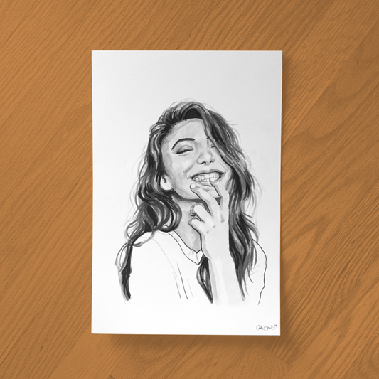 Happy Girl Ink Drawing