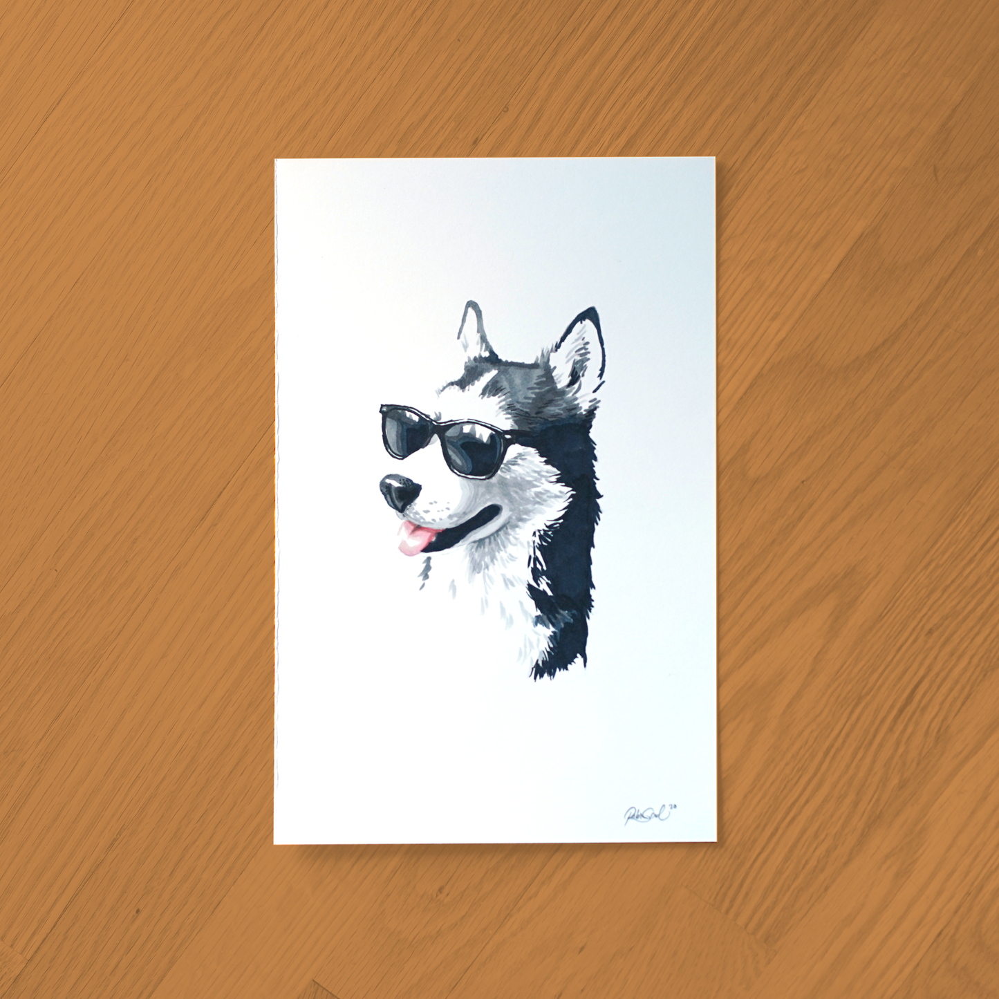 Happy Husky Ink Drawing - Framed