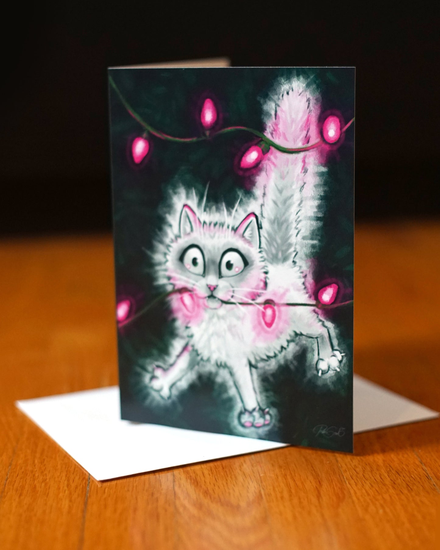 Cat Lit Christmas Card