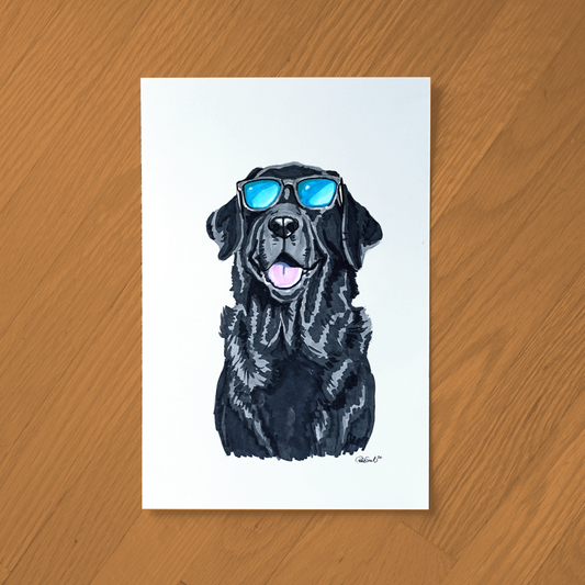 Black Lab in Sunglasses Ink Drawing