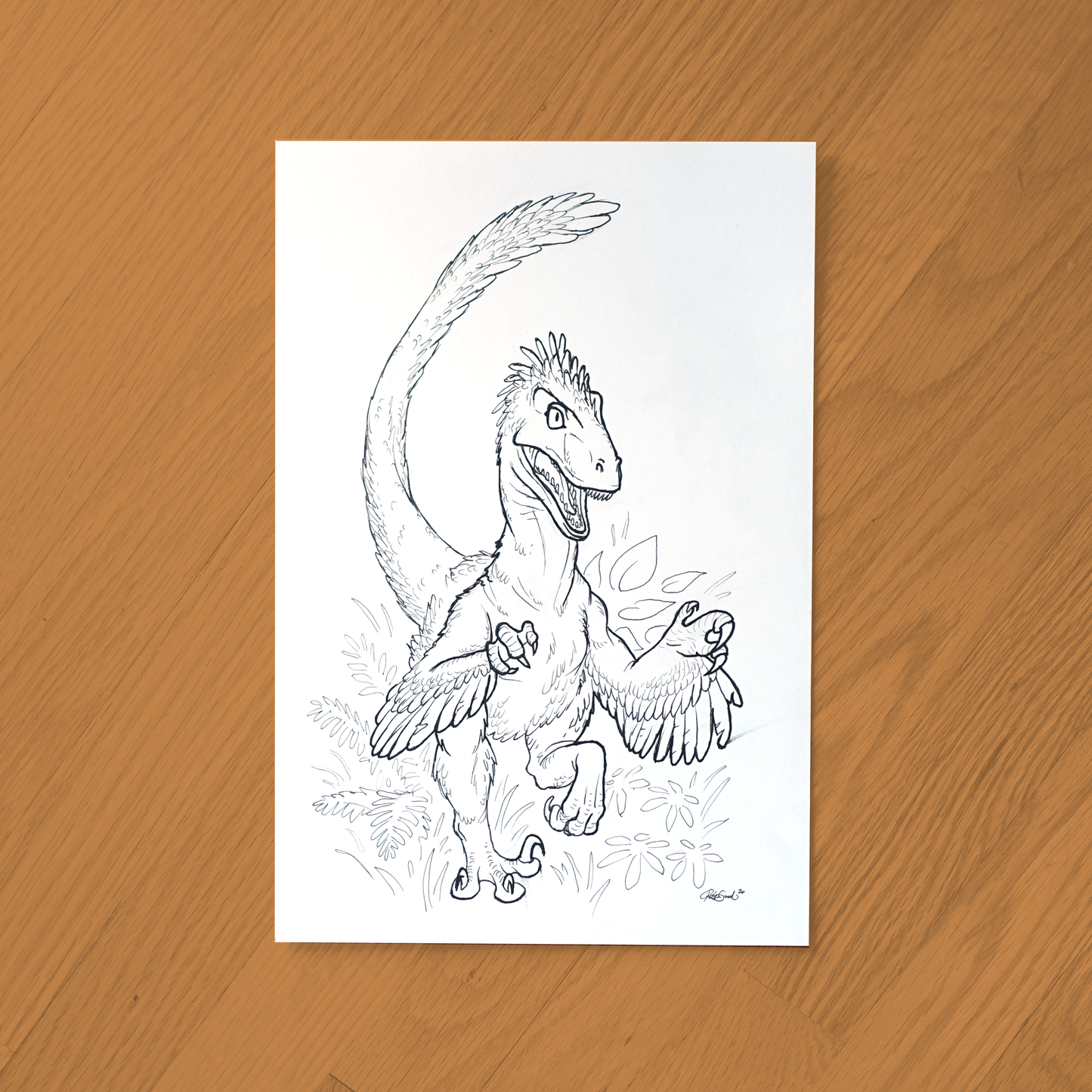 Velociraptor Ink Drawing